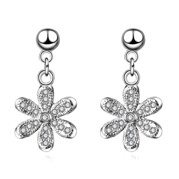 CLOSEOUT! Antiqued Silver CZ Pave Daisy Earrings - Picture 4 of 7